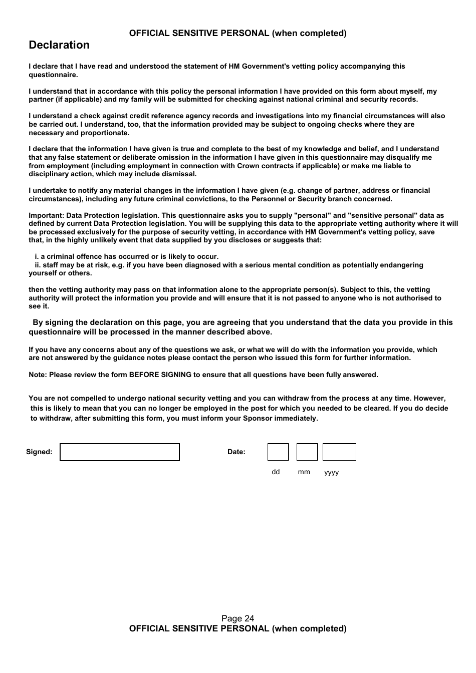 Form NSV003 Financial Questionnaire - United Kingdom, Page 24