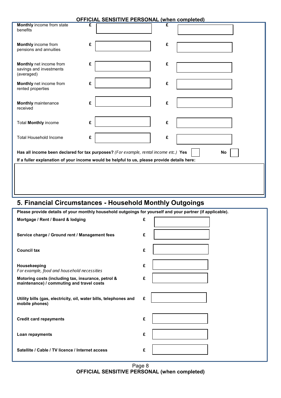 Form NSV003 Financial Questionnaire - United Kingdom, Page 8
