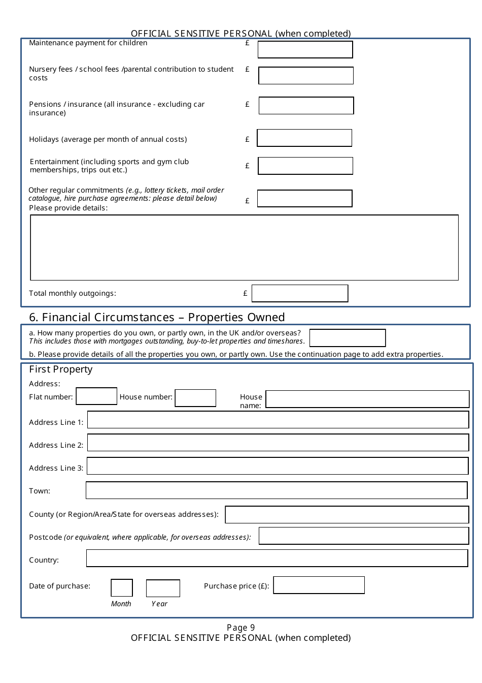 Form NSV003 Financial Questionnaire - United Kingdom, Page 9