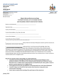 Document preview: Remote Notary Notification Form for Remote Notarial Acts on Tangible Records (Not Requiring a Remote Online Notary Vendor) - Maryland