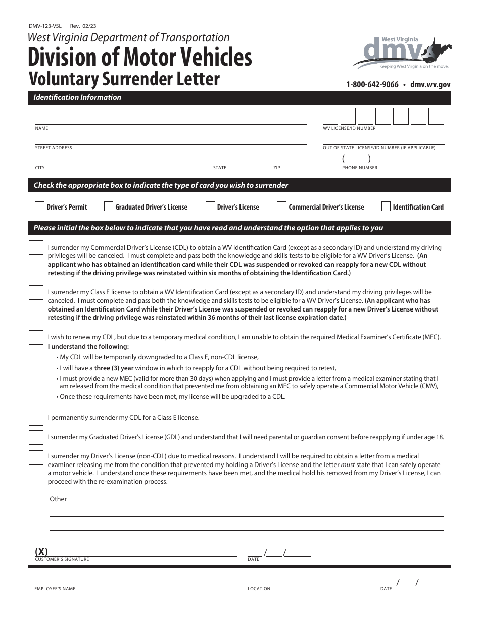 Form DMV123VSL Fill Out, Sign Online and Download Fillable PDF
