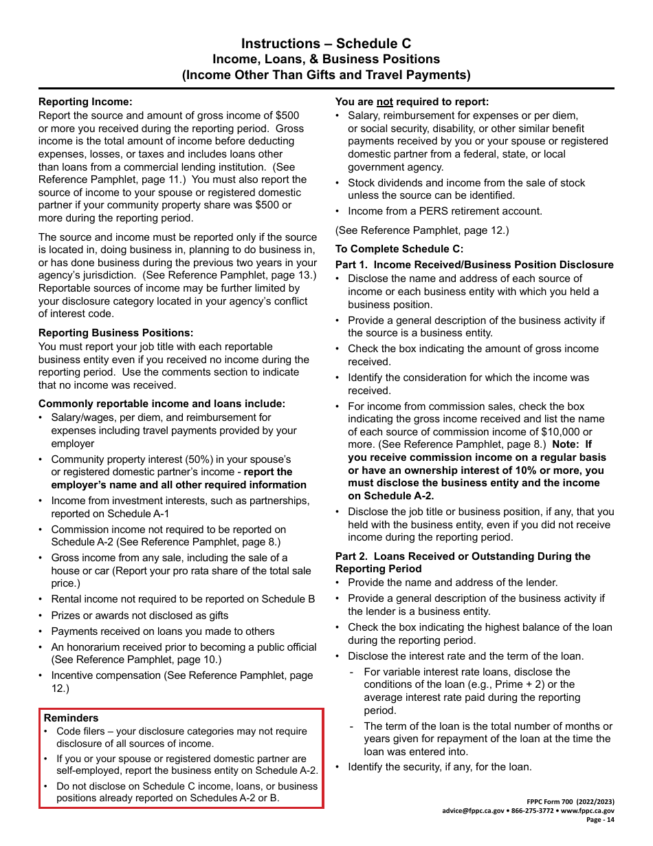 FPPC Form 700 Statement of Economic Interests - California, Page 14