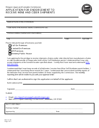 Document preview: Application for Endorsement to Receive Wine and Cider Shipments - Oregon