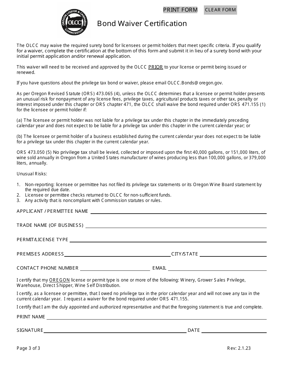 Direct Shipper Permit Application and Agreement for Licensees Outside of Oregon - Oregon, Page 3