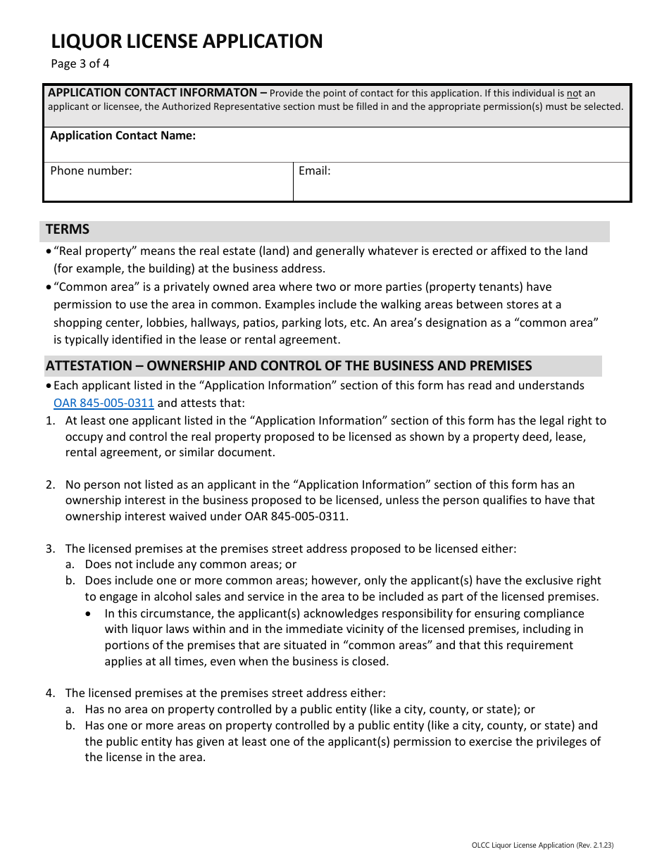 Liquor License Application - Oregon, Page 4