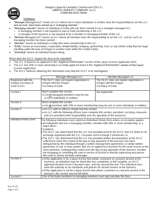 Limited Liability Company (LLC) Questionnaire - Oregon Download Pdf