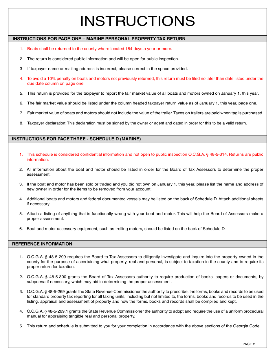 Form PT-50M Marine Personal Property Tax Return - DeKalb County, Georgia (United States), Page 4
