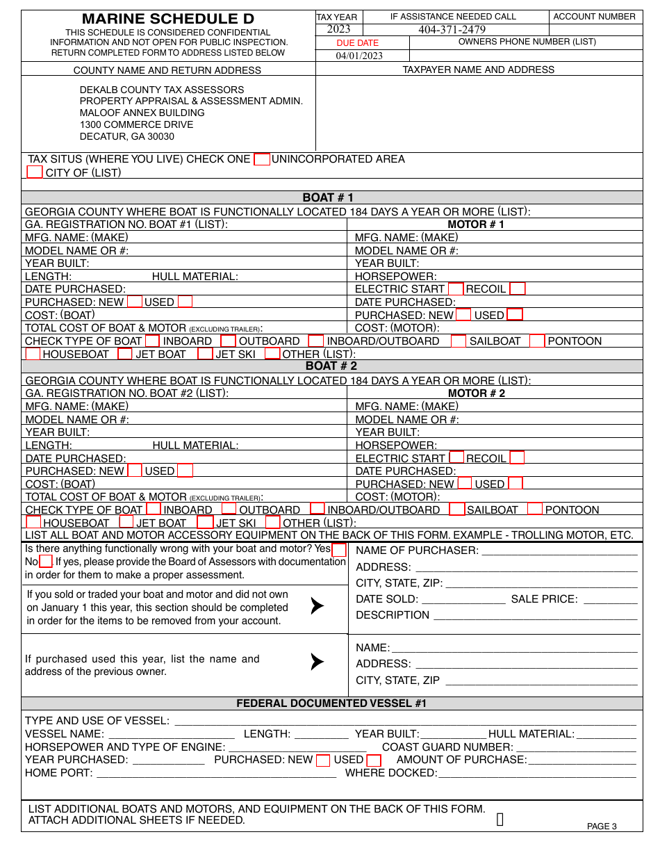 Form PT-50M Marine Personal Property Tax Return - DeKalb County, Georgia (United States), Page 5