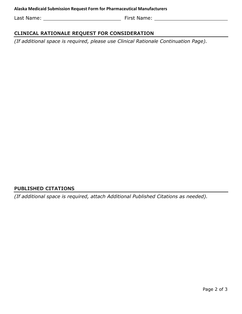 Submission Request Form for Pharmaceutical Manufacturers - Alaska, Page 2