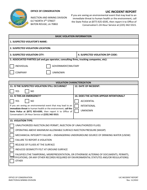 Form IMD-GS-12 Uic Incident Report - Louisiana