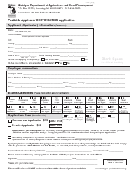 Document preview: Form PI-232.1 Pesticide Applicator Certification Application - Michigan