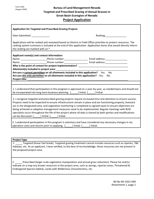 BLM Form 4100 Attachment 1  Printable Pdf