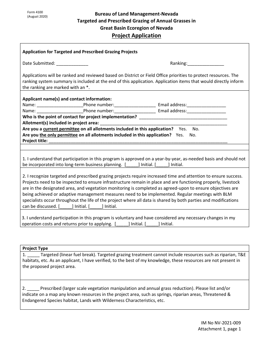 BLM Form 4100 Attachment 1 Targeted and Prescribed Grazing of Annual Grasses in Great Basin Ecoregion of Nevada Project Application, Page 1