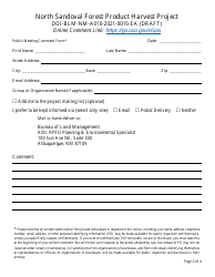 North Sandoval Forest Product Harvest Project Comment Form - Draft, Page 2