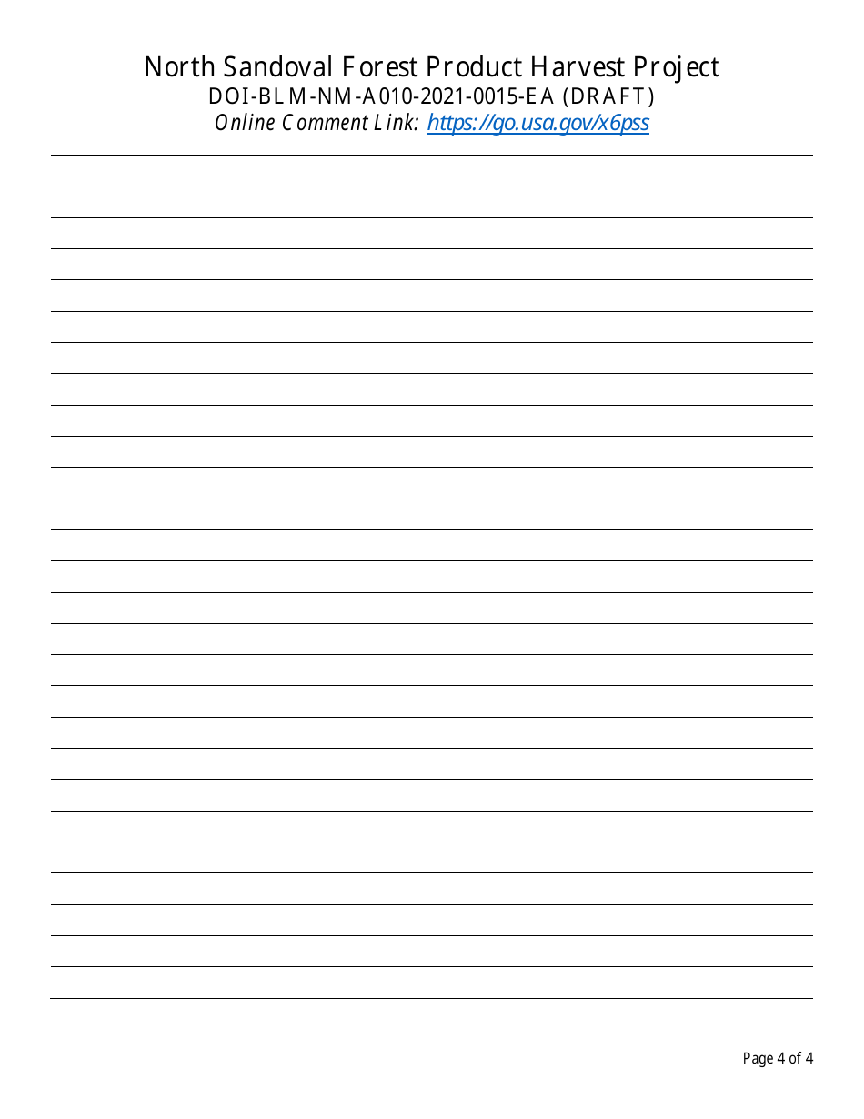 North Sandoval Forest Product Harvest Project Comment Form - Draft, Page 4