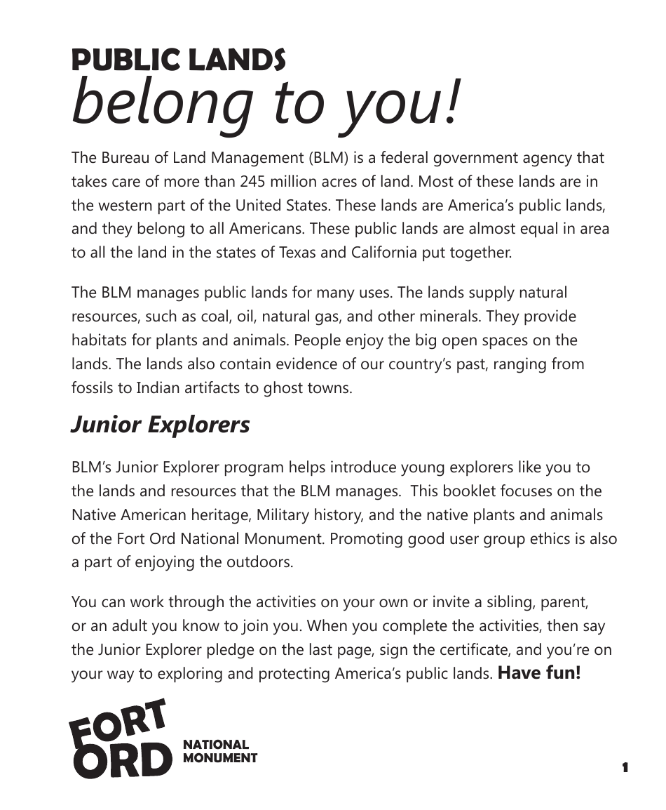 Fort Ord National Monument Junior Ranger Activity Book, Page 3