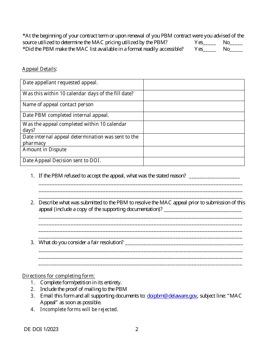 Pharmacist Appeal Form - Delaware, Page 2