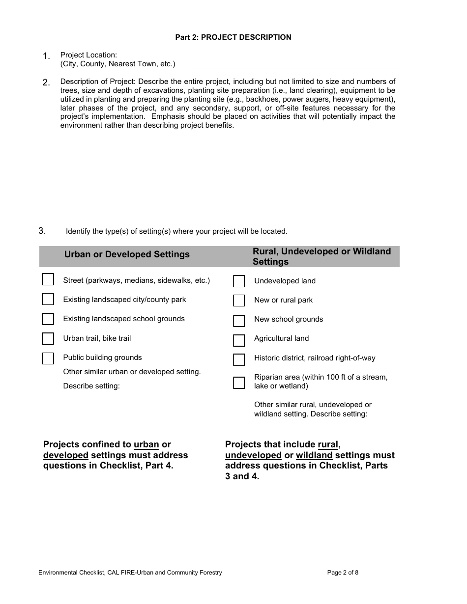 Environmental Checklist - Urban and Community Forestry Program - California, Page 2