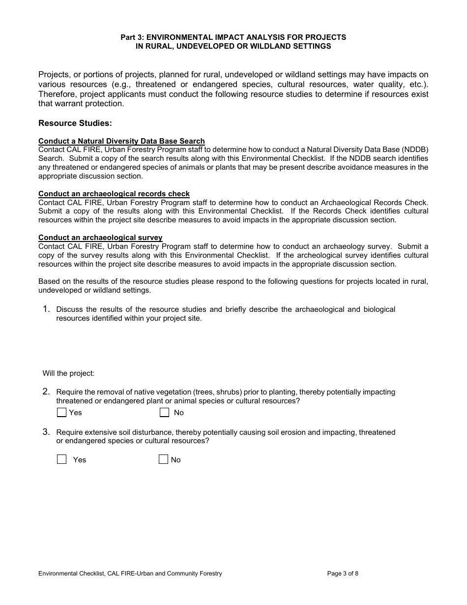 Environmental Checklist - Urban and Community Forestry Program - California, Page 3
