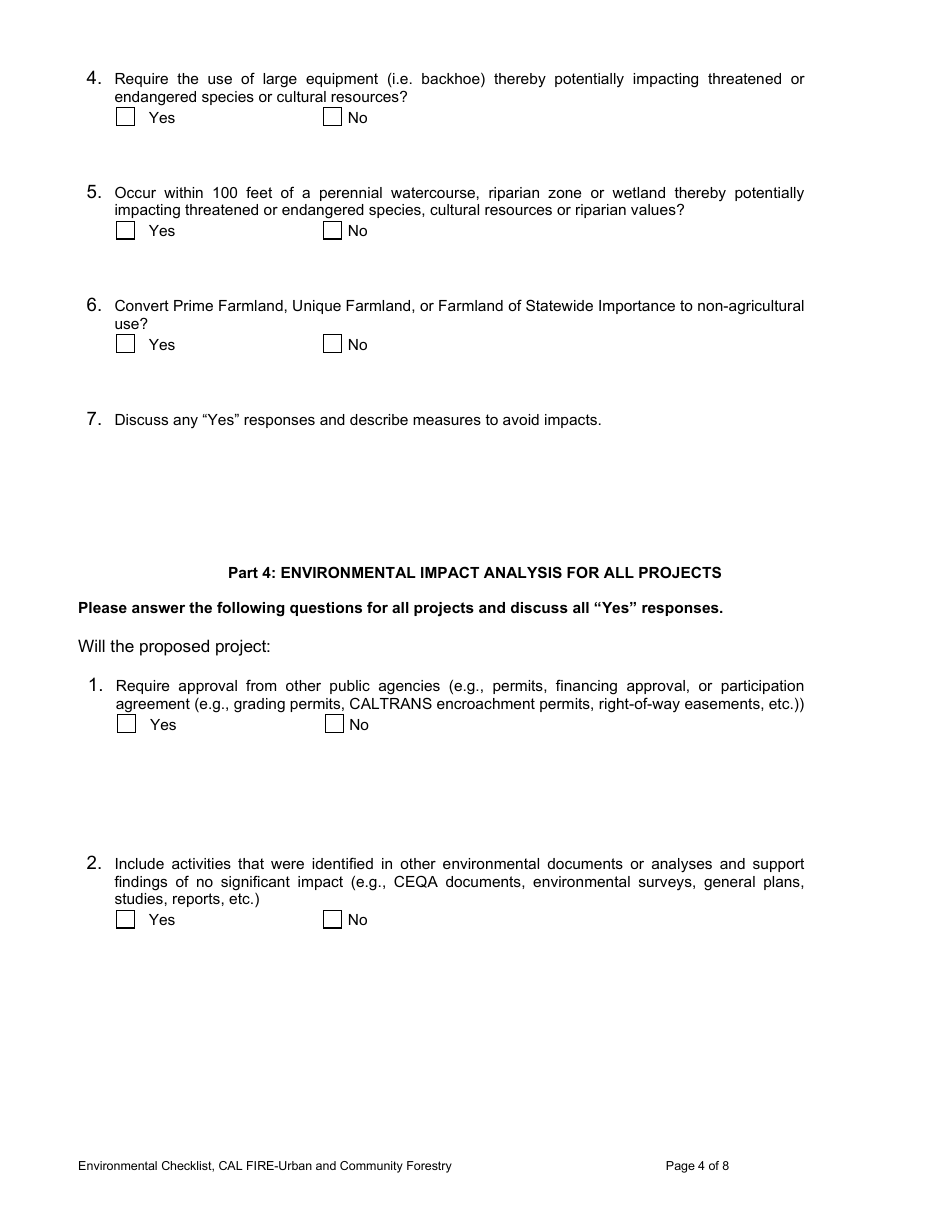 Environmental Checklist - Urban and Community Forestry Program - California, Page 4