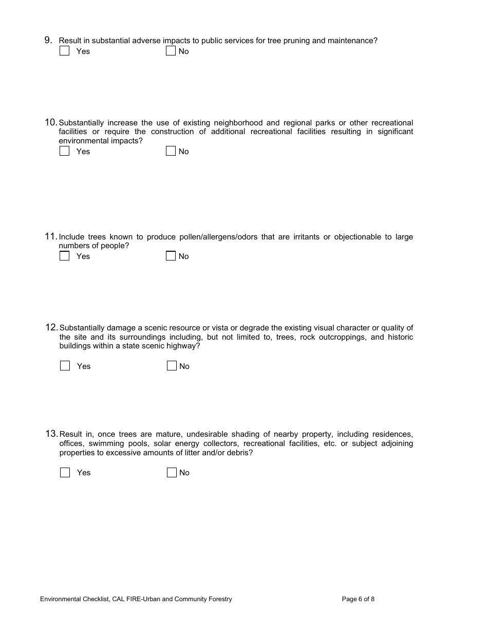 Environmental Checklist - Urban and Community Forestry Program - California, Page 6