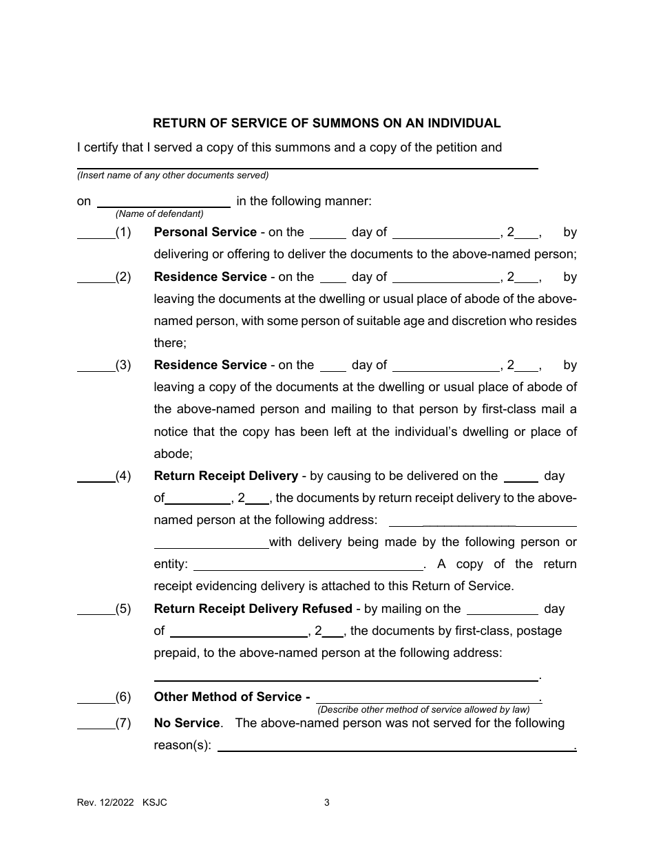 Summons  Return of Service - Kansas, Page 3
