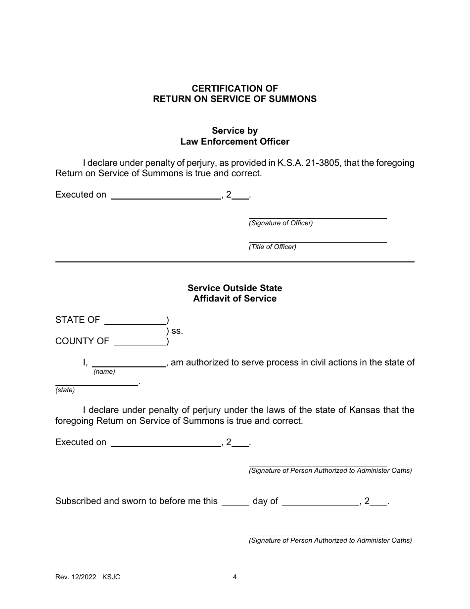 Summons  Return of Service - Kansas, Page 4