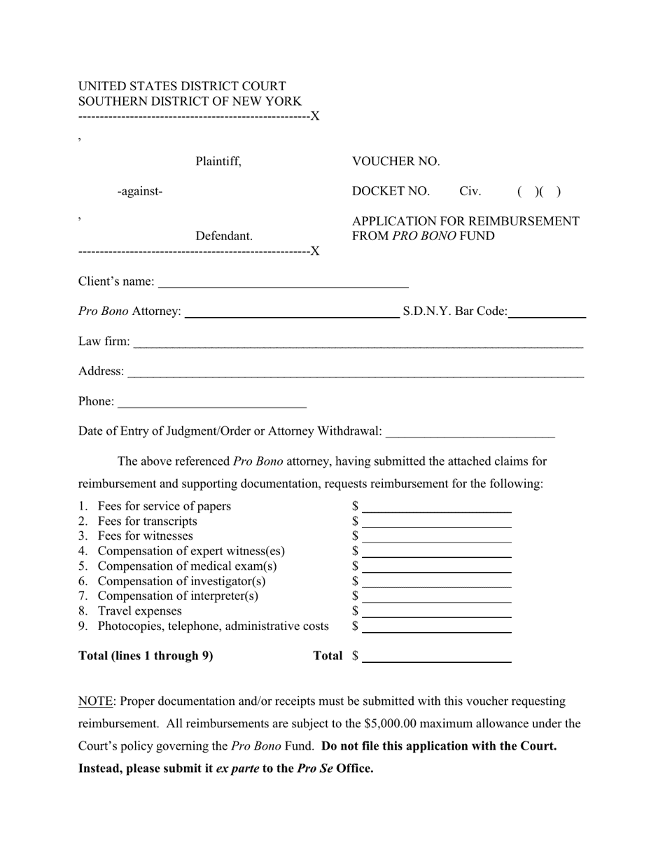 Application for Reimbursement From Pro Bono Fund - New York, Page 1