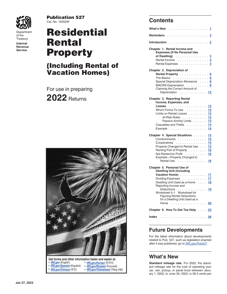 Download Instructions for IRS Form 527 Residential Rental Property PDF