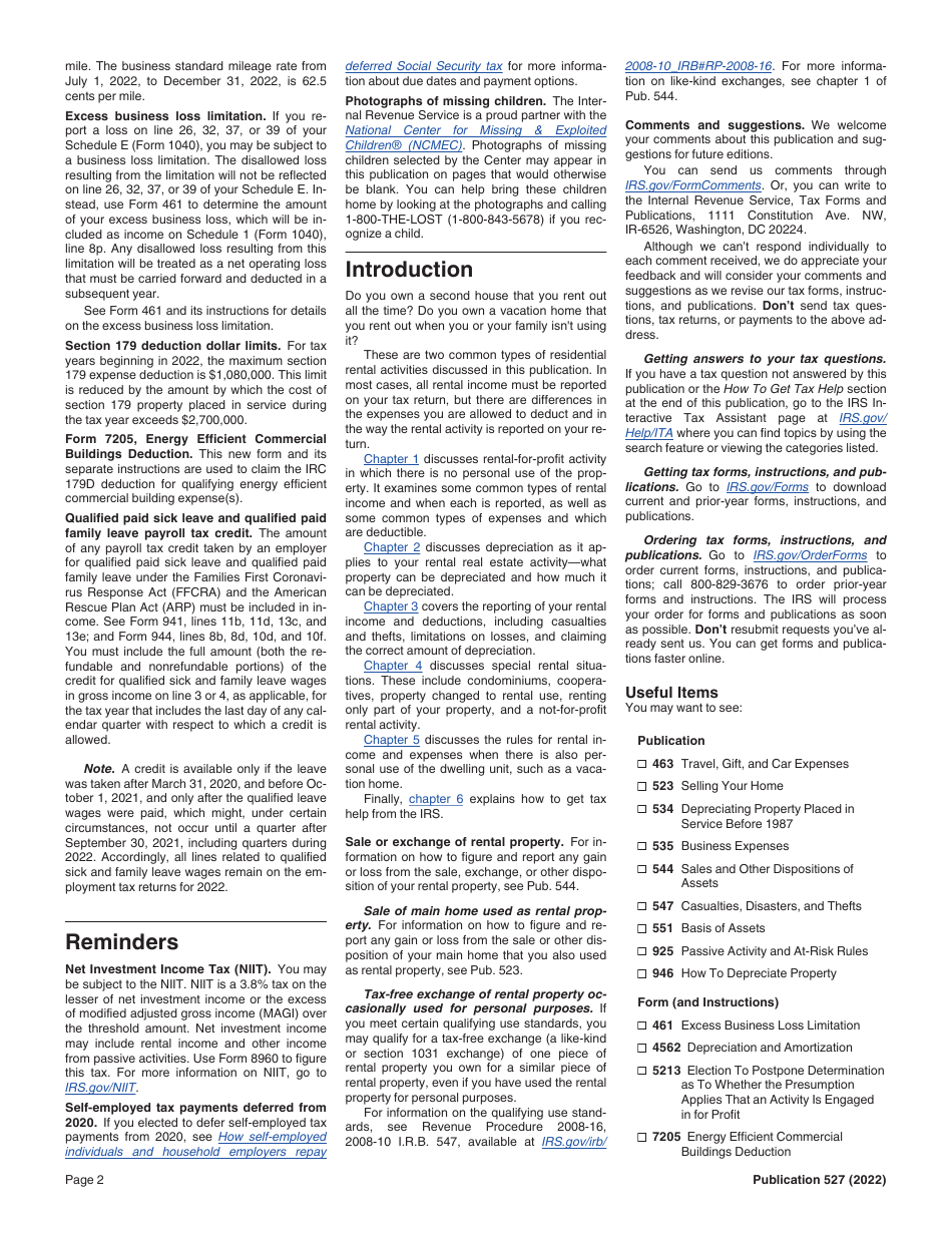 Instructions for IRS Form 527 Residential Rental Property, Page 2
