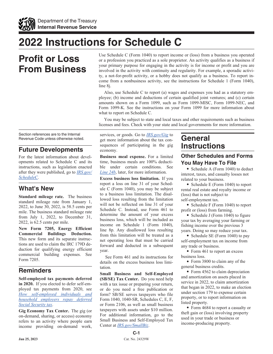 Download Instructions for IRS Form 1040 Schedule C Profit or Loss From