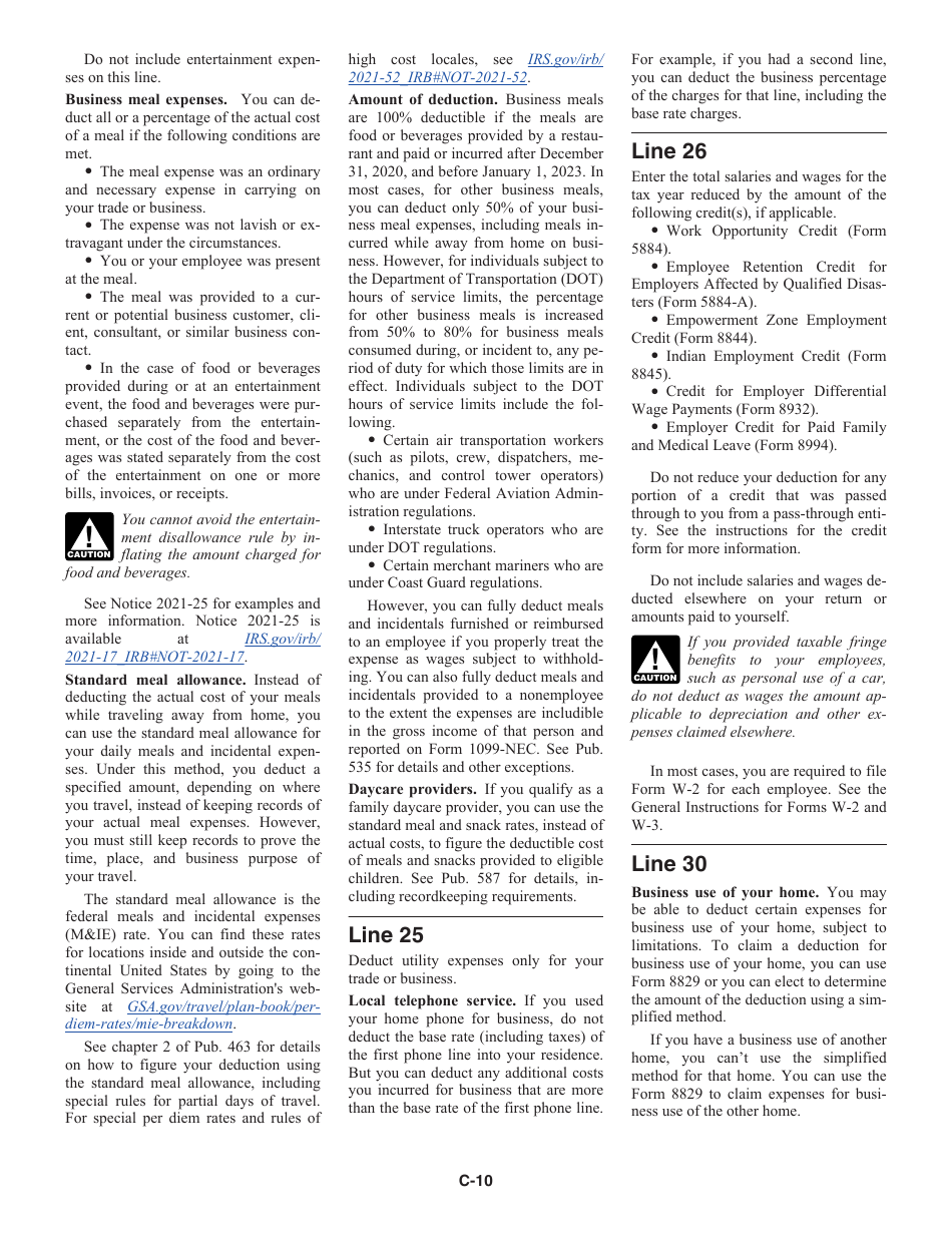 Instructions for IRS Form 1040 Schedule C Profit or Loss From Business, Page 10