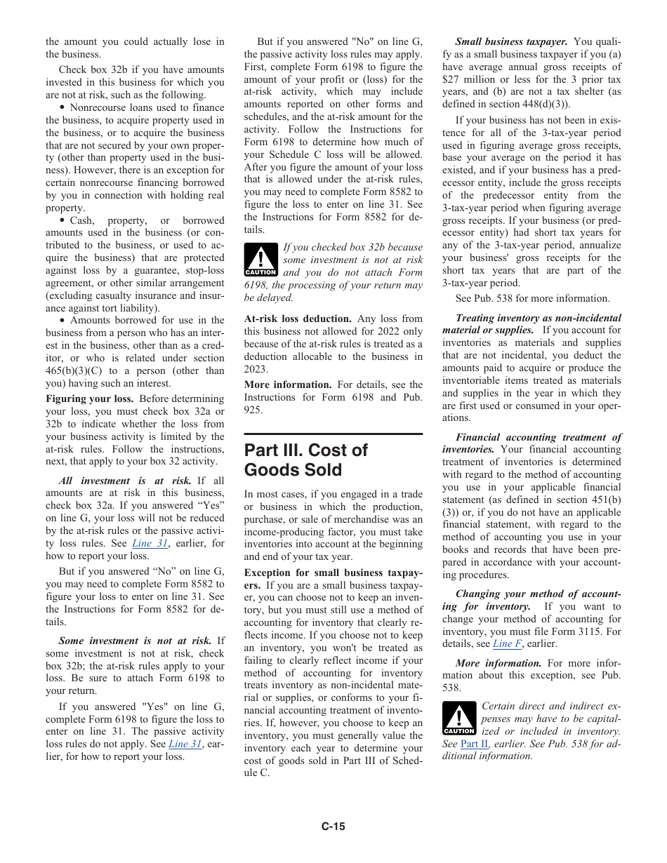 Instructions for IRS Form 1040 Schedule C Profit or Loss From Business, Page 15