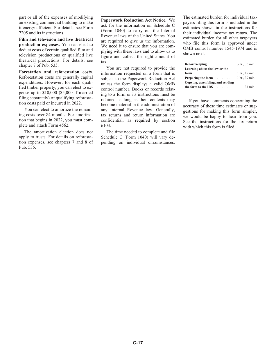 Instructions for IRS Form 1040 Schedule C Profit or Loss From Business, Page 17