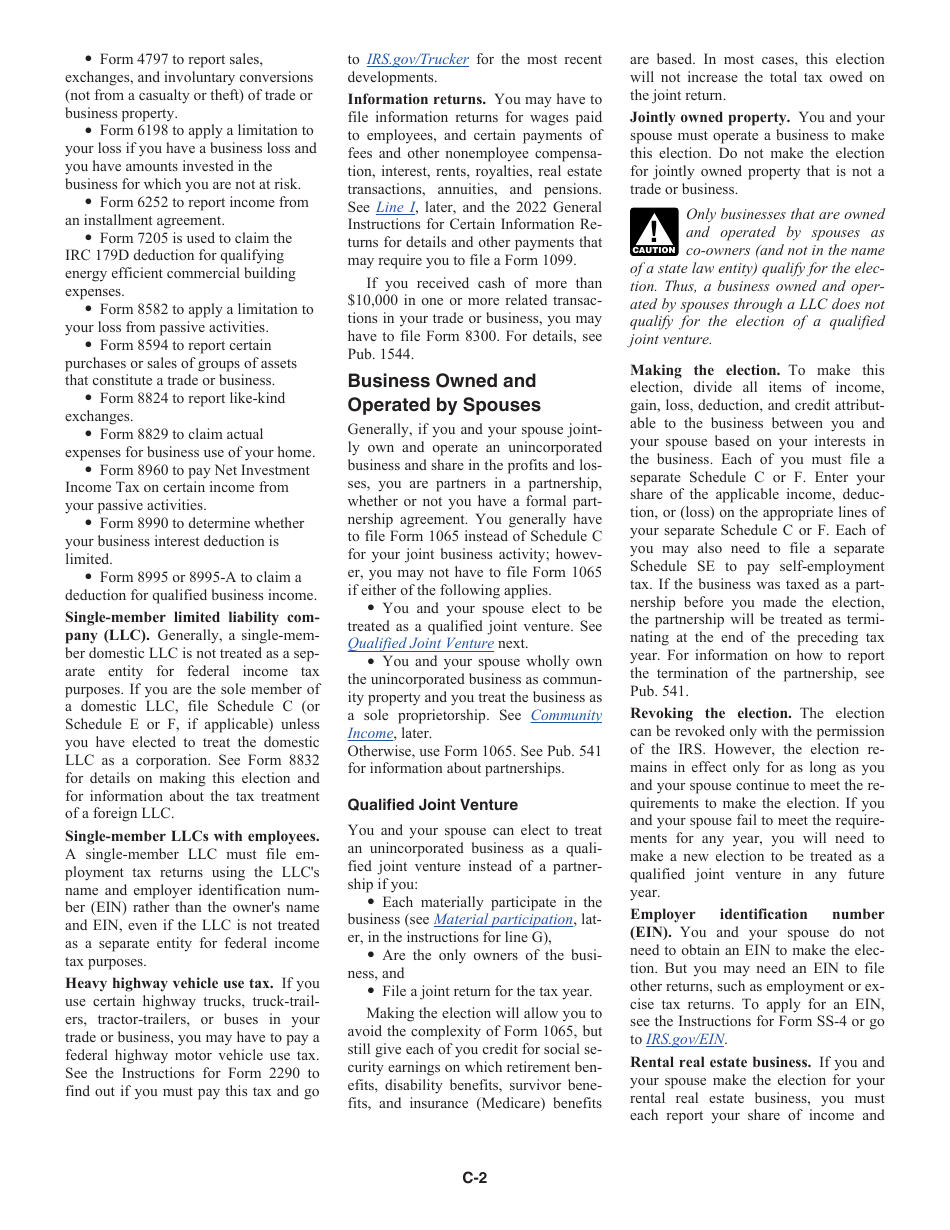 Instructions for IRS Form 1040 Schedule C Profit or Loss From Business, Page 2