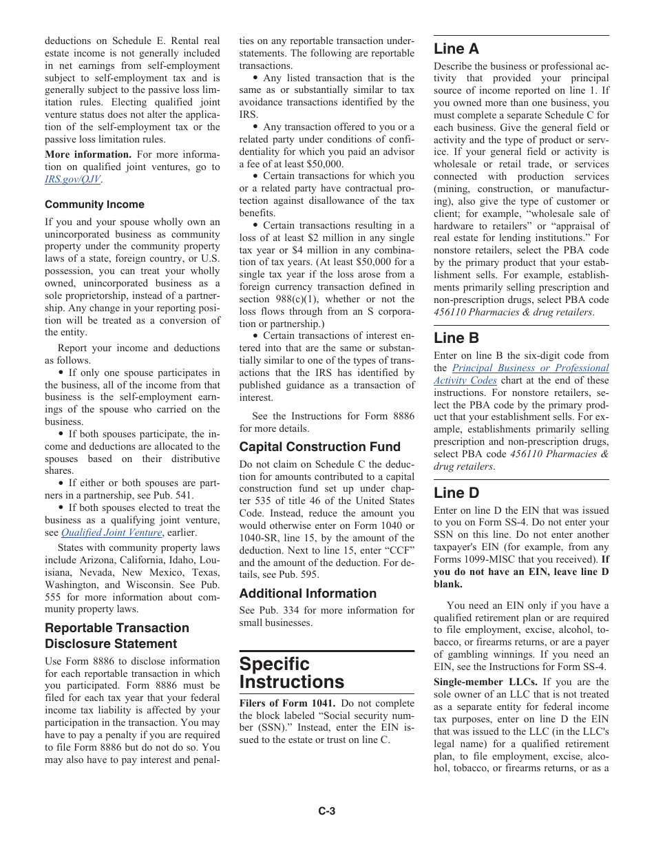 Instructions for IRS Form 1040 Schedule C Profit or Loss From Business, Page 3