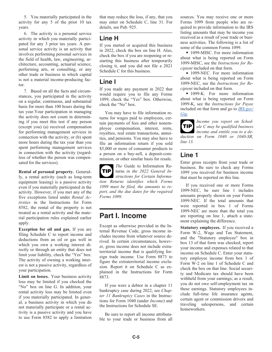 Instructions for IRS Form 1040 Schedule C Profit or Loss From Business, Page 5