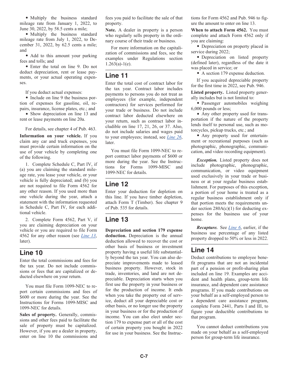 Instructions for IRS Form 1040 Schedule C Profit or Loss From Business, Page 7