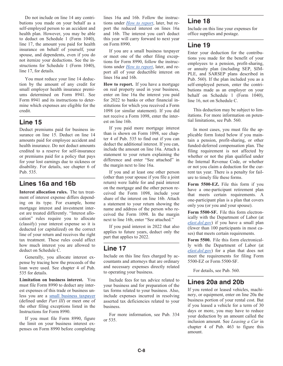 Instructions for IRS Form 1040 Schedule C Profit or Loss From Business, Page 8