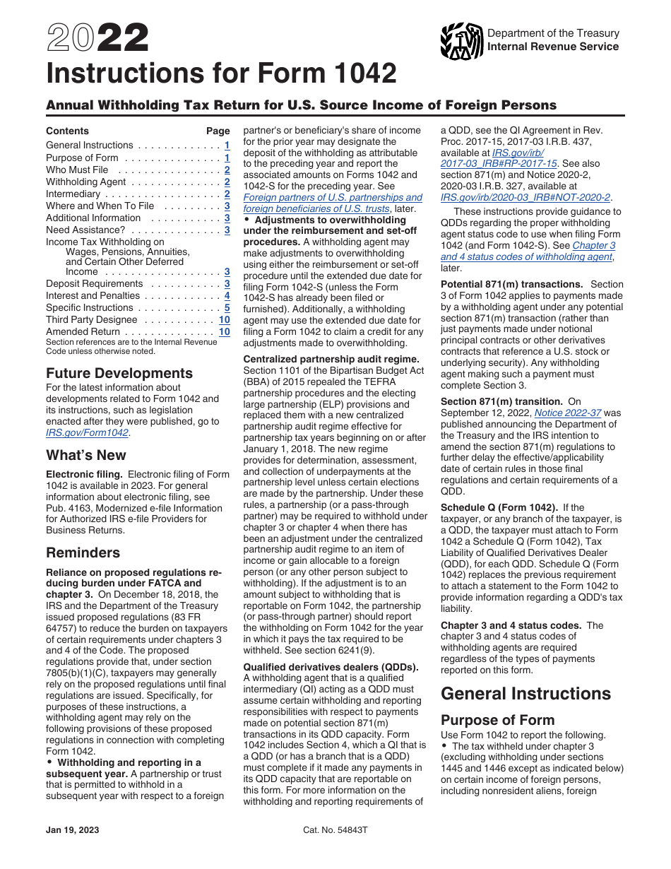 Download Instructions for IRS Form 1042 Annual Withholding Tax Return