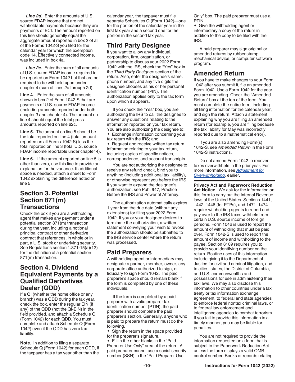 Instructions for IRS Form 1042 Annual Withholding Tax Return for U.S. Source Income of Foreign Persons, Page 10