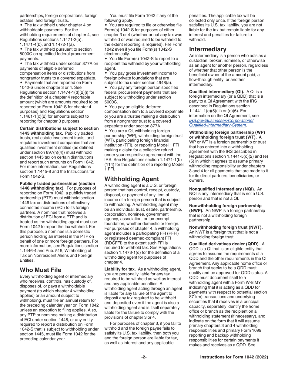 Instructions for IRS Form 1042 Annual Withholding Tax Return for U.S. Source Income of Foreign Persons, Page 2
