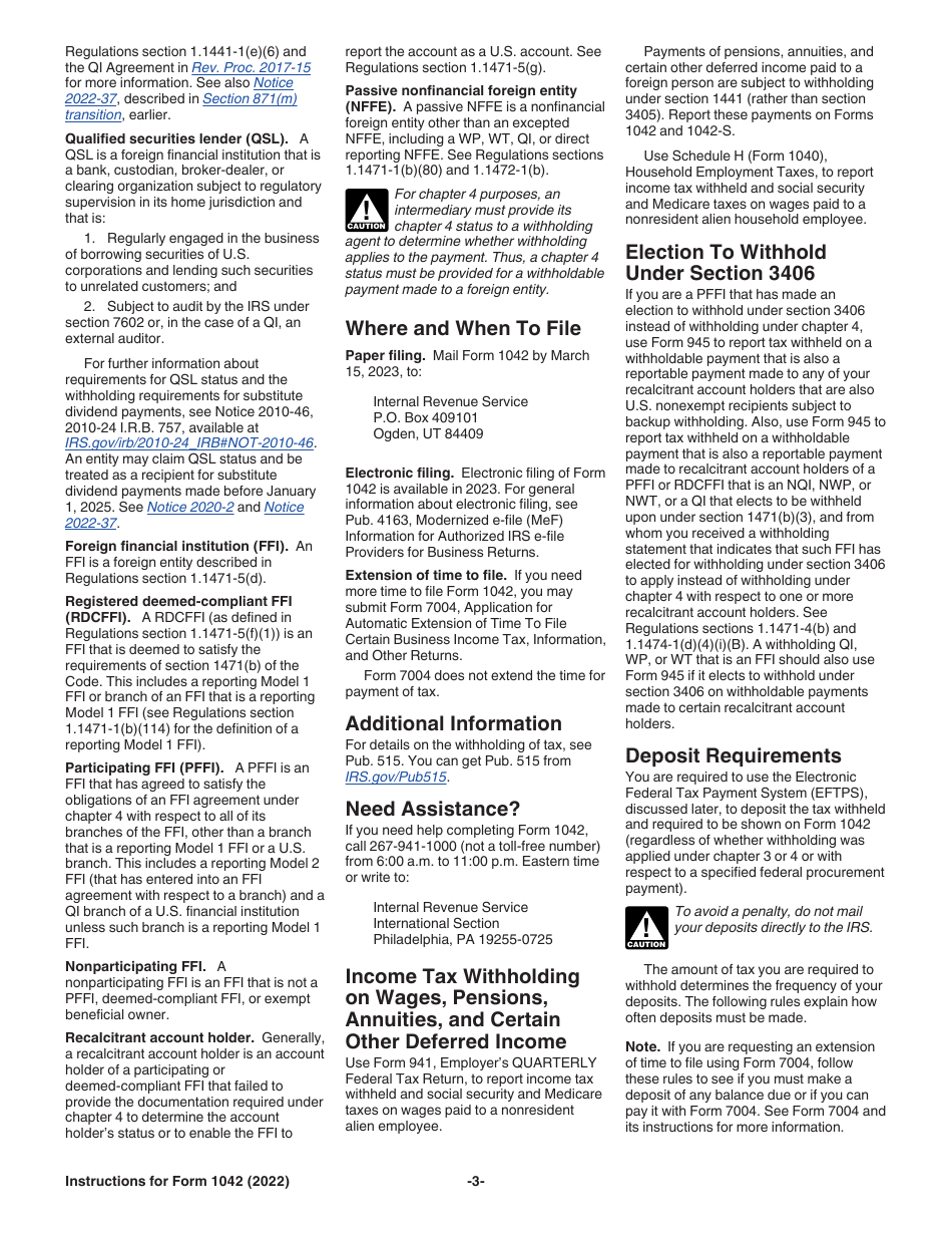 Instructions for IRS Form 1042 Annual Withholding Tax Return for U.S. Source Income of Foreign Persons, Page 3