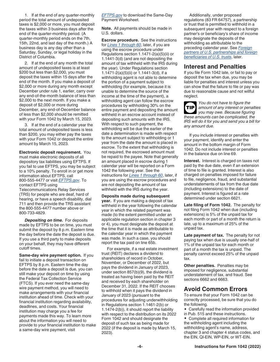 Instructions for IRS Form 1042 Annual Withholding Tax Return for U.S. Source Income of Foreign Persons, Page 4