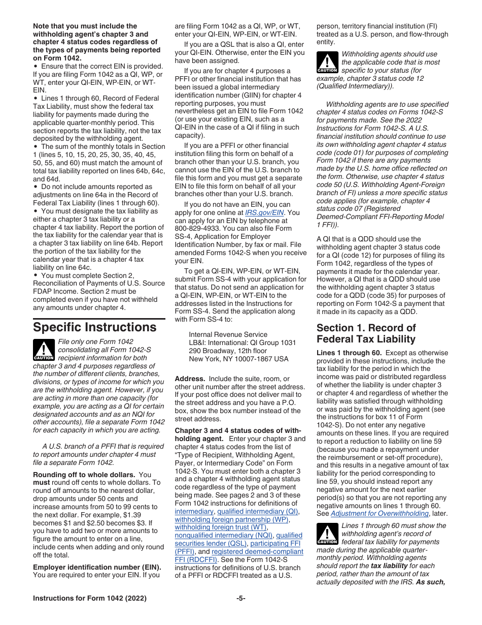 Instructions for IRS Form 1042 Annual Withholding Tax Return for U.S. Source Income of Foreign Persons, Page 5