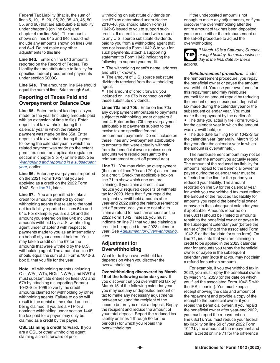Instructions for IRS Form 1042 Annual Withholding Tax Return for U.S. Source Income of Foreign Persons, Page 8