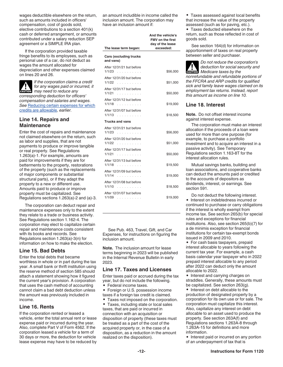 Instructions for IRS Form 1120 U.S. Corporation Income Tax Return, Page 12