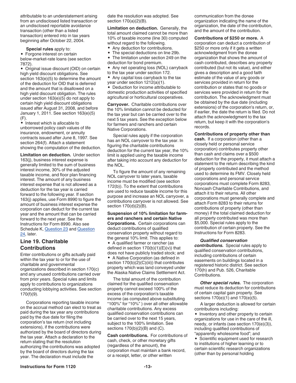 Instructions for IRS Form 1120 U.S. Corporation Income Tax Return, Page 13