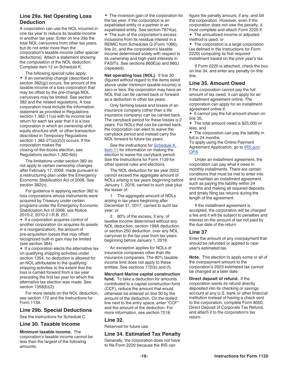 Instructions for IRS Form 1120 U.S. Corporation Income Tax Return, Page 16