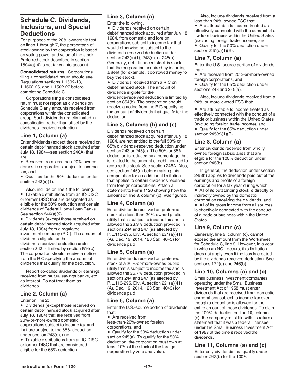Instructions for IRS Form 1120 U.S. Corporation Income Tax Return, Page 17